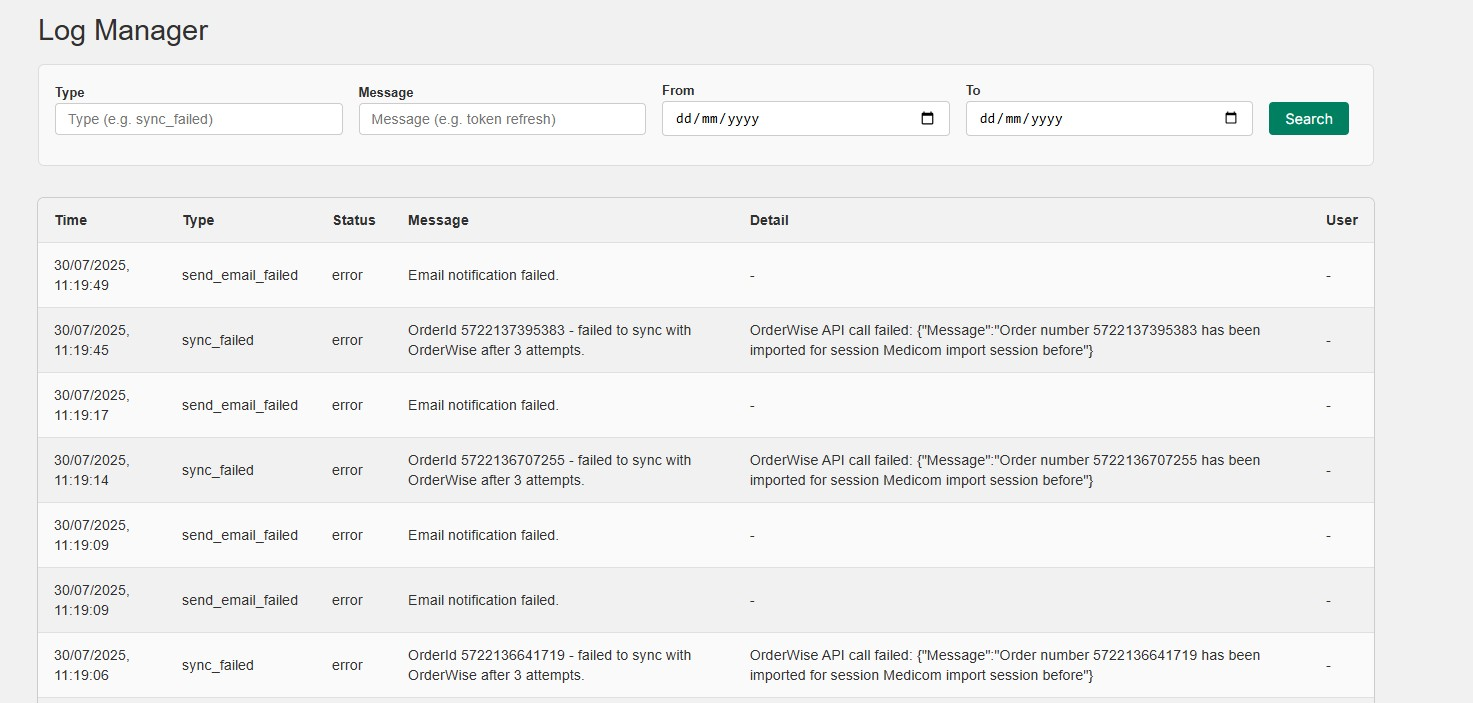 Log Manager Interface